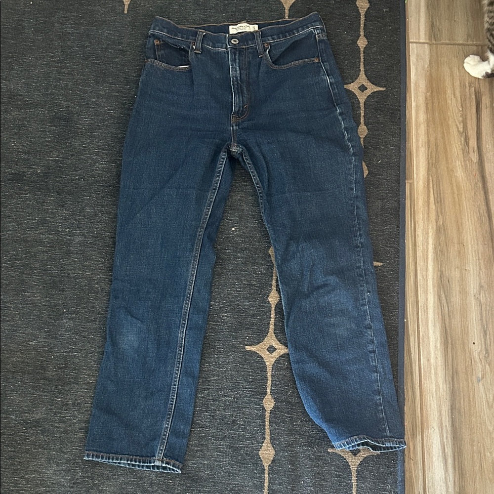 Abercrombie Ankle Straight Ultra High Rise Dark Blue Denim Jeans